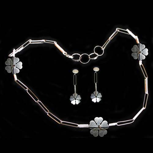 Imagen conjunto plata gargantilla y pendientes margaritas